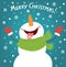 Funny snowman enjoying the snowflakes. Christmas card illustration