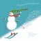 Funny snowman go alpine skis