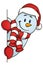 Funny snowman hiding behind the blank. Vector illustration. Christmas Theme.
