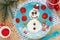 Funny snowman pancake for breakfast - Christmas fun food art ide