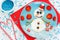 Funny snowman pancake for breakfast - Christmas and New Year fun