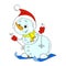 Funny snowman skier. New Year snowman character