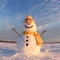 Funny snowman in yellow hat