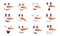 Funny snowmen faces set. Collection of cute snowman heads with different emotions and carrot noses. Winter holidays