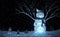 Funny snowmen at night, magical festive winter background
