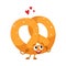 Funny soft and crispy German pretzel character with smiling face