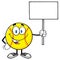 Funny Softball Cartoon Mascot Character Holding A Blank Sign