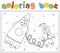 Funny spaceman and rocket. Coloring book for kids