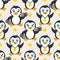 Funny sport pattern with penguin and gold medal.