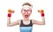 Funny sports woman with dumbbell