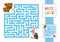 Funny square maze. Game for kids. Bear and vulture. Puzzle for children. Labyrinth conundrum with character. Color vector