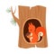 Funny Squirrel as Forest Animal Sitting in Tree Hollow with Acorn Vector Illustration
