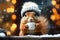 funny squirrel with hot chocolate cup, AI generated