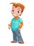 Funny standing red haired boy.