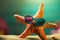 Funny starfish wearing sunglasses in studio with a colorful and bright background. Generative AI