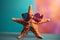 Funny starfish wearing sunglasses in studio with a colorful and bright background. Generative AI
