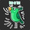 Funny sticker green cartoon bird of life