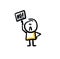 Funny stickman holding a banner with negative in his hand.