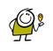 Funny stickman holding smartphone and looking for location mark on the map in internet. Vector illustration of stick