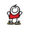 Funny stickman in new fashionable sneakers with laces Vector illustration of a cute teenager in colorful shoes.