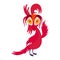 A funny strange fairy red bird. Illustration in childish style
