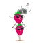 Funny strawberries on top of each other with a tape recorder dancing and listening to music. Cartoon characters in kawaii style at
