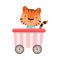 Funny Striped Tiger Riding on Carriage Vector Illustration