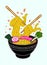 Funny Style Drawing of A Bowl of Ramen Noodle
