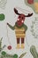 A funny stylish deer in a scarf and a knitted drill holds threads. Forest trending animals. Ideal for posters, greeting
