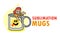 Funny sublimation mugs logo with cute funny kid in cup. Image changing coffee mug template. For typography, print, corporate