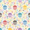 Funny sugar skulls. Seamless Background. Hand drawn vector illus