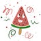Funny summer smiling happy watermelon popsicle ice cream vector illustration in cartoon style.