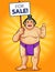 Funny Sumo Cartoon Mascot Holding A Sale Sign