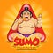 Funny Sumo Eating Fried Chicken, Giving The Thumbs Up Sign
