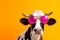 funny sunglasses portrait cow animal cute head character colourful face. Generative AI.