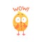 Funny surprised cartoon comic chicken with phrase Wow vector Illustration