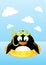 Funny swimming penguin