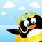 Funny swimming penguin