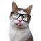 Funny tabby cat in nerd glasses put out his tongue. Is