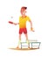 Funny table tennis player stands near a tennis table. Cartoon character design illustration.