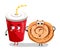 Funny take away glass and cookie cartoon character