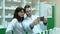 Funny team of pharmacist making selfie pictures at pharmacy