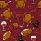 Funny Thanksgiving dinner pattern - hand drawn cartoon roasted turkey, pilgrim and wine pattern.