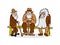 Funny three old men sitting on the bench. Old man with hat and w