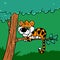 Funny tiger character sitting tree cartoon illustration