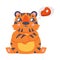 Funny Tiger Cub with Orange Fur and Stripes Having Full Belly Thinking of Meat Slab Vector Illustration