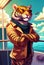 Funny tiger in a jacket and sunglasses traveling on a yacht. AI Generated