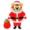 Funny tiger Santa with gifts for Christmas and new year. Vector illustration