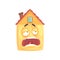 Funny tired sleepy house cartoon character, funny facial expression emoticon vector illustration