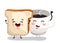 Funny toast bread and coffee cup cartoon character